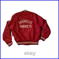 Red Rossville Hornets 1970's High School Nylon Warmup Jacket Fleece Lined