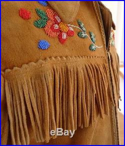 SUPERB Native INDIAN Cree PLAINS BEADED MOOSEHIDE Antique Leather FRINGE Jacket