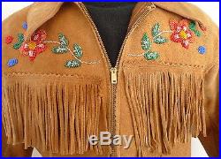 SUPERB Native INDIAN Cree PLAINS BEADED MOOSEHIDE Antique Leather FRINGE Jacket