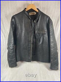 Size 44 1960s Harley Davidson Black Leather Cafe Racer Motorcycle Jacket Vintage