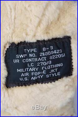 Stunning Vtg B-3 Sheepskin Winter Leather Flying Flight USAAF Jacket Large