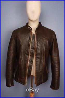 Superb SCHOTT Brown Leather Motorcycle Cafe Racer Jacket Size Large