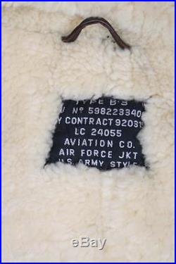 Superb Vtg Aviation Co B-3 Sheepskin Winter Leather Flying USAAF Jacket Small