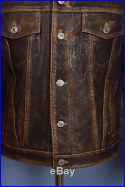 Superb Vtg LEVIS STRAUS Brown Leather Motorcycle Jacket Western Medium