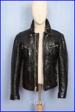 Superb Vtg SCHOTT Black Half Belt Leather Sports Motorcycle Jacket Size Small