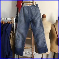 True Vintage 1950s French Sun Faded Darned Chore Workwear Trousers Pants W28