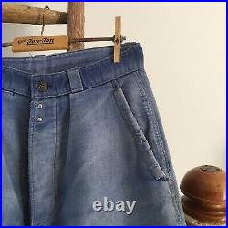 True Vintage 1950s French Sun Faded Darned Chore Workwear Trousers Pants W28