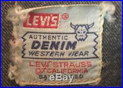True Vintage 1950s Levis Denim Shorthorn Western Shirt Dark Indigo Sawtooth