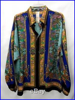 VERSACE ISTANTE Vintage 1990s Wool Colorful Knight Print Shirt sz 52