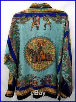 VERSACE ISTANTE Vintage 1990s Wool Colorful Knight Print Shirt sz 52