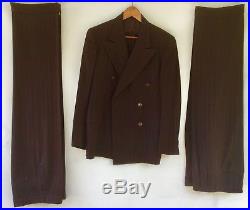 VINTAGE 1940s Men’s DOUBLE-BREASTED PINSTRIPE SUIT Brown/Blue with2 PAIRS of PANTS