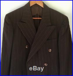 VINTAGE 1940s Men's DOUBLE-BREASTED PINSTRIPE SUIT Brown/Blue with2 PAIRS of PANTS