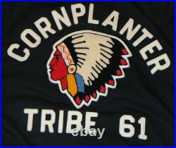 VINTAGE 1950s'CORNPLANTERS TRIBE' COTTON ATHLETIC JACKET! INDIAN PATCHES! MED