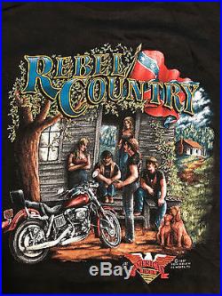 VINTAGE 1987 American Biker Rebel Country Harley T-Shirt, 3-D Emblem, Size L