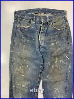 VINTAGE 50s LEVIS 501XX BIG E jeans SELVEDGE REDLINE hidden rivet Great Wear