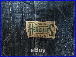 Vintage Hercules Denim Jacket Chore Jacket Chin Strap Work Sz Medium Distresed