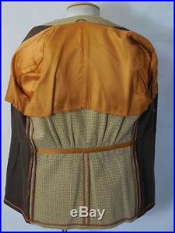 VTG 1940s Brown 2 Tone Belt Back Suit Houndstooth Pattern Hollywood Jacket
