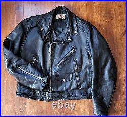 VTG 1950s Black Steerhide Leather Motorcycle Jacket Biker USA 42 NYNCO Zippers