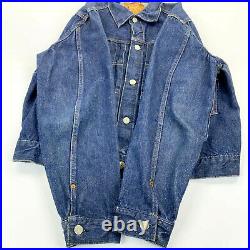 VTG 1950s Levis BIG E Type 2 Denim Jacket Dark Wash Embroidered Sz 44 / Med