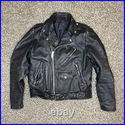 VTG 1960s 1970s Leather Motorcycle Jacket Black Heavy Biker Moto Mens Heavy Belt