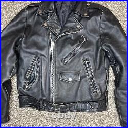 VTG 1960s 1970s Leather Motorcycle Jacket Black Heavy Biker Moto Mens Heavy Belt