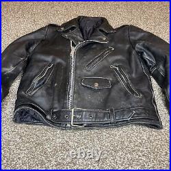 VTG 1960s 1970s Leather Motorcycle Jacket Black Heavy Biker Moto Mens Heavy Belt