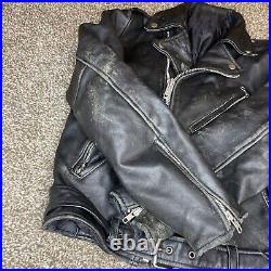 VTG 1960s 1970s Leather Motorcycle Jacket Black Heavy Biker Moto Mens Heavy Belt