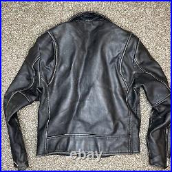 VTG 1960s 1970s Leather Motorcycle Jacket Black Heavy Biker Moto Mens Heavy Belt