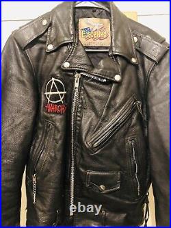 VTG 60s EXCELLED Black Leather Motorcycle BIKER JACKET USA sz 36 Patches