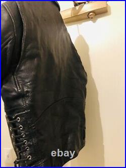 VTG 60s EXCELLED Black Leather Motorcycle BIKER JACKET USA sz 36 Patches