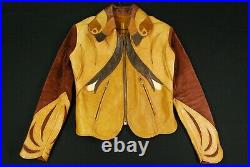 VTG 60s East West Musical Instruments Parrot Leather Jacket Rockabilly XS Brown