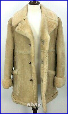VTG 70s Woolrich Beige 100% Wool Sherpa Shearling Marlboro Man Coat Men's Sz 44