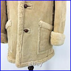 VTG 70s Woolrich Beige 100% Wool Sherpa Shearling Marlboro Man Coat Men's Sz 44
