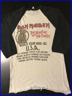 VTG 80s 1982 Iron Maiden Number Beast World Tour Baseball T-Shirt Metal Rock