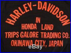 VTG 80s 86 3D EMBLEM HARLEY in HONDA LAND OKINAWA ANTI JAPAN T-SHIRT USA 50/50 S