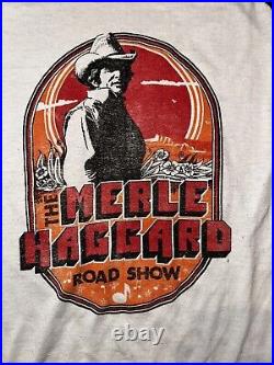 VTG 80s Thrashed T Shirt Merle Haggard Road Show Raglan Country Music Rare