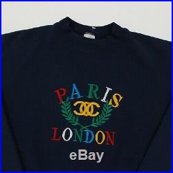 VTG 90s Chanel London Paris CC Logo Blue Embroidered Sweatshirt Men's Large