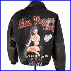 VTG AVIREX A-2 Las Vegas Lady Leather Flight Jacket Size Label Medium
