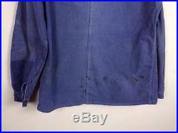 VTG Antique 20s French Workwear work Chore jacket hobo Sun Faded Darned Patched