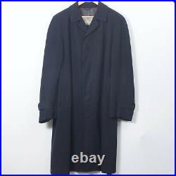 VTG Aquascutum 40R Men's Overcoat All Wool Showerproof Dark Navy Black