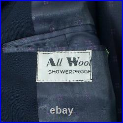 VTG Aquascutum 40R Men's Overcoat All Wool Showerproof Dark Navy Black