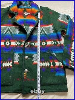 VTG Double D Ranchwear Western Wool Green Aztec Western Coat Jacket Sz Medium