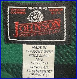 VTG JOHNSON WOOLEN MILLS Shirt Jacket Wool Buffalo Plaid GREEN Black Check 4XL