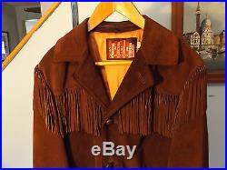 Vtg. Mens Skaggerac Suede Fringed Coat By Academy Clothes, No Size, Chest 40