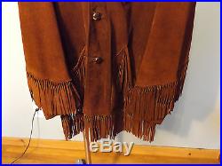 Vtg. Mens Skaggerac Suede Fringed Coat By Academy Clothes, No Size, Chest 40