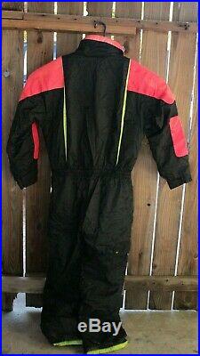 VTG Mountain Goat Snowsuit Ski Suit Mens L 1pc Snow Pant Jacket Skiwear 90s Neon