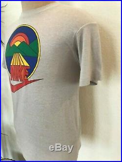 VTG Nike 80s Blue Tag Swoosh Rainbow Sunset Mountain T Shirt Men's Large Rare