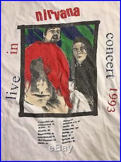 VTG Nirvana Live In Concert 1993 Tour Shirt Rare XL Double Sided Cobain