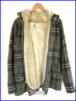 VTG Peters Whaler Plaid Wool Hooded Coat Parka Jacket Faux Fur Removable Lining