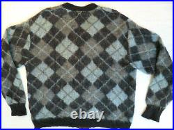 VTG Sears Mohair Cardigan Sweater Grunge Fuzzy Cobain Black Blue Mens Size L